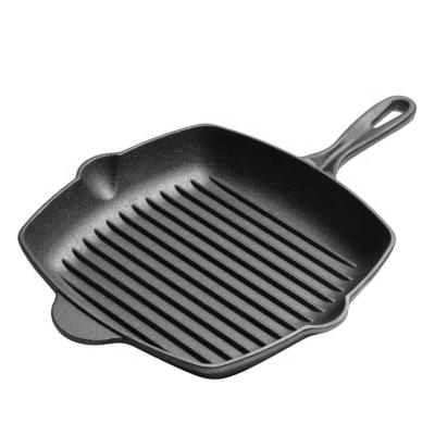 China Pre-Seasoned Non Stick Cast Iron Square BBQ Grill Pan Griddle Pan Steak Frying Pan for sale