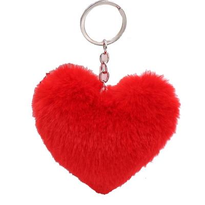 China Soft Hand Feeling Fan Shu Wholesale Custom Cute Rabbit Fur Plush Love Heart Pompom Key Chain For Girl for sale