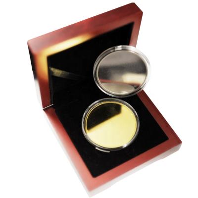 China FS-China Factory Wholesale Metal Sublimation Lucky Coin With Wooden Box Souvenir Empty Coin for sale