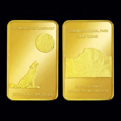 China USA FS-Craft USA National Park Wolf 24k Gold Plated Bar Gold Plated Souvenir Coin Ingot for sale