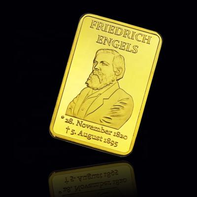 China Pure Europe FS-Craft Souvenir Germany Philosopher Engels Friedrich Gold Plated Bullion Bar 24k Gold for sale