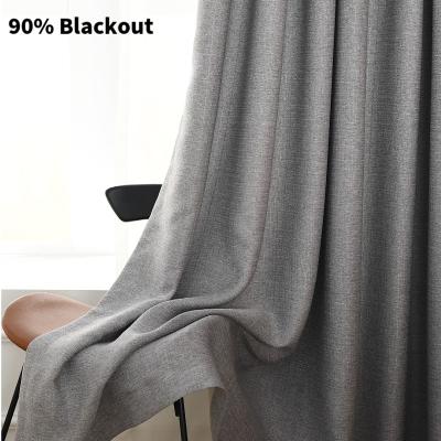 China Luxury Wholesale Ready Made Gray Polyester Insulated Blackout Linen Window Curtain Fabric From AmazonTop Sellers Blackout For Living Room for sale