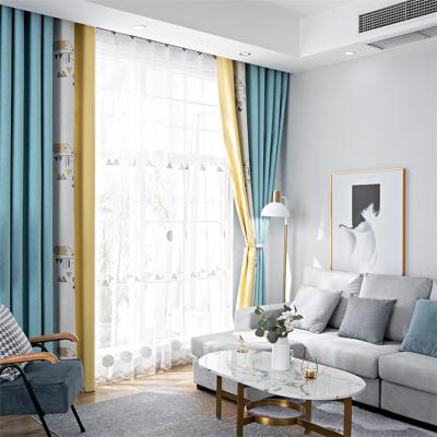 China Hot Selling Pastoral Blackout Chunky Blue Modern Velvet Chenille Blackout Updraft Ready Made Drapes Jacquard Curtain Fabric For Bedroom for sale