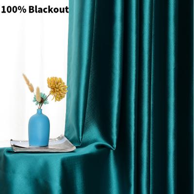 China Hot Selling Ready Made Wholesale Modern Solid Blackout Thermal Insulated Blackout Curtain Silk Embossed Opaque Fabric For Bedroom for sale