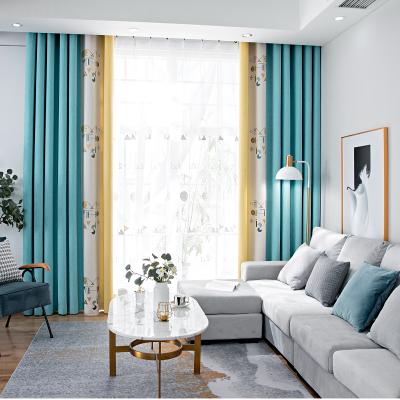 China Hot Sale Wholesale Blackout Curtins Ready Made Blue Drapes Flower Windows Blackout Curtains Luxury French Thermal Fabric For Bedroom for sale