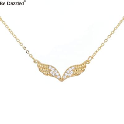 China Unique Angel Wing 24k Gold Full Diamond Micro Pave 5A CZ Zircon Female Vintage Factory Design Pendant Necklace for sale