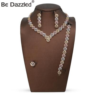 China Stunned FASHIONABLE 4 in 1 Colorful Bridal Jewelry Sets Classic Fashion Three Tone Color Jewelry Cubic Zirconia Jewelry for sale