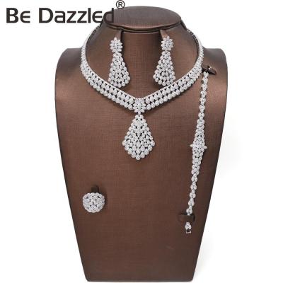 China 2019 Wholesale Luxury Stunned Fashionable Jewelry China Necklace Set Silver Plated High Quality Trendy Women Party Jewelry Set For Women for sale