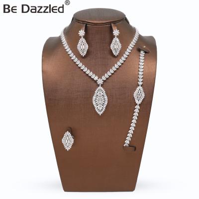 China High Quality Luxury Wedding FASHION Stunned Bridal Jewelry Sets Eye Horse Shape Zircon Sparkle Big Necklace 4Pcs Set For Women for sale