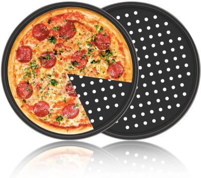 China Restaurant Viable Popular Carbon Steel Home Wideny Nonstick Coating Pizza Pan, Bakeware 12 Inch Round Pizza Tray With Holes for sale