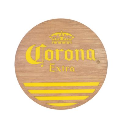 China Indoor Illuminated Sign Led-Mold 1104 Customized Logo Round Shape Wall Mounted Led Wooden Advertising Illuminated Sign For Store for sale