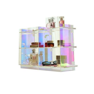 China Environmental Friendly Iridescent Acrylic Frosted Makeup Display Stand Holder 3 Tiers For Cosmetic Organizer Luxury Home Decoration for sale