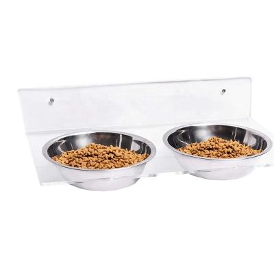 China Pet Non-automatic Acrylic Feeder Wall Mounted Clear Food Dispenser Display For Dogs And Cats for sale