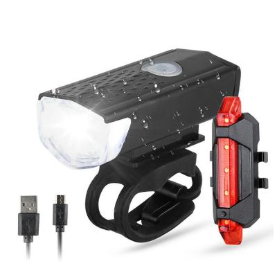 China Waterproof Silicon+ Plastic+LED High Lumen Bike Light Set USB Rechargeable Front Led Light Cycle Accessories Portable Bicycle Light for sale