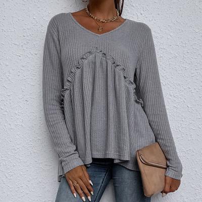 China Patchwork waffle fabric pullover tiered casual loose shirt STEP PRETTY 2021 Women's patchwork waffle fabric pullover tiered casual loose shirt PS216WA-JK8740 for sale