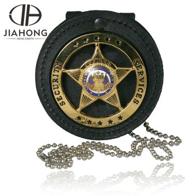 China 3D Metal Custom 3D Military Round Neck Enamel Pin Badge Leather Holder With Chain for sale