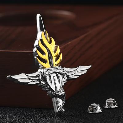 China Factory Direct OEM JiaHong and Slver Goden Double Color Serpent Sword Metal Badge Pin for sale