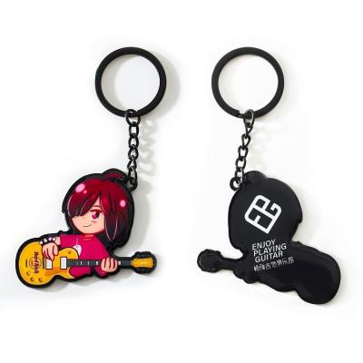 China Customized Metal Enamel Gift Graduation Gift Sunshine Girl Guitar Decoration Customized Key Chain With Ring for sale