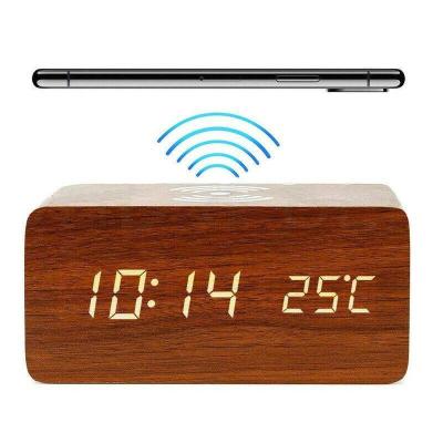 China Wireless Charger For Cell Phone Christmas Gift 10W Qi Wireless Phone Voice Control Charging 2021 Temperature Led Digital Alarm Clock Speaker for sale