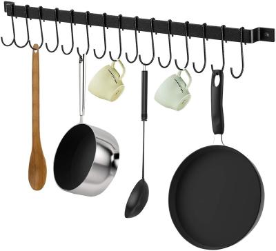 China 17 Inch 10 Hooks Pot and Pan Hanger Rail Bar Kitchen Rack Kitchen Viable Wall Mounted Hook Cookware Hanger for sale