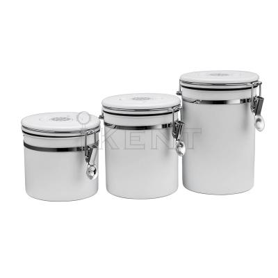 China Airtight Date Tracker Stainless Steel Canister Coffee Bean Storage Canister Coffee Co2 One Way Kitchen Storage Container for sale