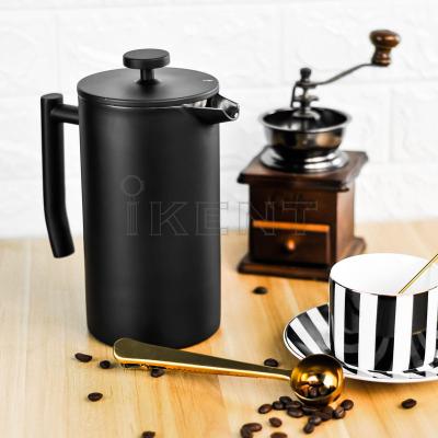 China WITH Stainless Steel Double Walled Coffee LID Matt Black Pouring Kettle Double Wall Coffee Maker Pot French Press Pot for sale