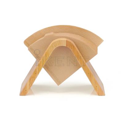 China Custom Viable Restaurant Shelf Rack Coffee Filter Coffee Filter Paper Display Storage Rack Triangle Wooden Bamboo Holder for sale