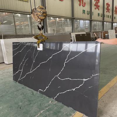 China Modern 3200x1400mm Calacatta Black Artificial Quartz Stone Big Slabs For Apartment and Kitchen Countertop for sale