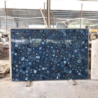 China Modern semi precious stone Blue agate translucent onyx backlit slab marble tile Wholesale for sale