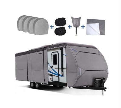 China Sports Waterproof 500D Top Travel Trailer Cover For 23' - 26' Motorhome Camper With 4 Tire Covers, RV Tongue Jack Cover for sale