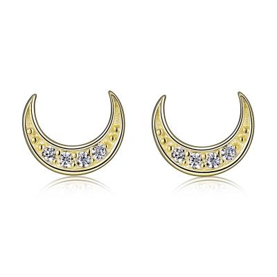 China Wholesale Price TRENDY Korean Style Earrings Silver Earrings 925 14k Sterling Gold Plated Moon Earrings With Shining Zircon for sale