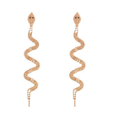 China HOT trend fashion crystals drop earrings snake earring black gold snake rose gold rhinestone long earrings as women jewelry gift for sale