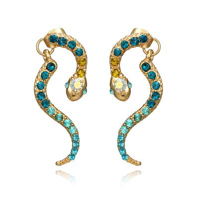 China Fashion TRENDY Individuality Long Snake Rhinestone Earrings Blue Crysta Crystals Drop Earrings Snake For Women for sale