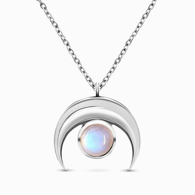 China Fashionable Wholesale High Quality Stainless Steel Moon Chain Necklace 2 Colors Moonstone Pendant Necklace For Women for sale