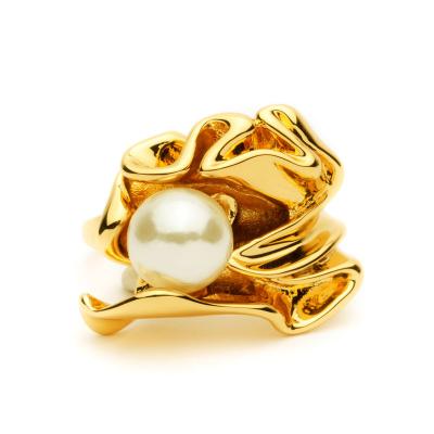 China Hot Selling Freshwater Pearl Ring Gold Plated Baroque Pearl Ring As Women Fashion Jewelry real fast delivery for sale