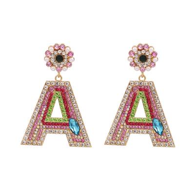 China Hot Selling Wholesale Designer FASHIONABLE Inspired Colorful Drop Earrings GG CC Letters Circle Letter Earrings Rhinestone for sale