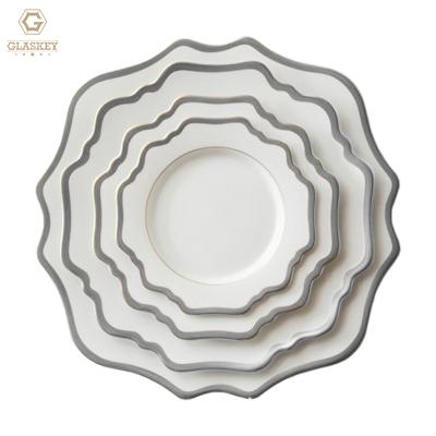 China Disposable White Elegant Porcelain Charger Plates Bone China Home Family Dining Dishes Set for sale