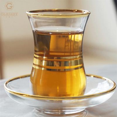 China Tulip Shape Clear Glass Cup Viable Arabic Turkish Gold Rim Glass Coffee Mug Utensils Black Tea Cup Utensils for sale