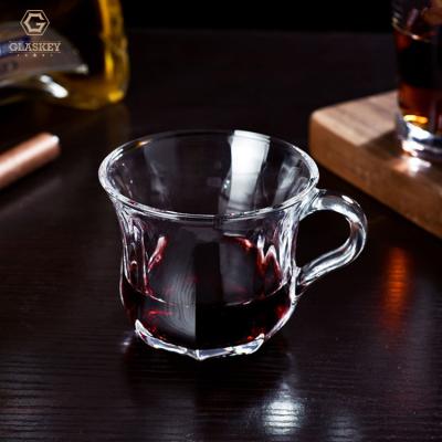 China Wholesale Viable Turkish Glass Black Tea Flower Shape Glass Bottom Tea Coffee Mug Milk Cup With Handle for sale