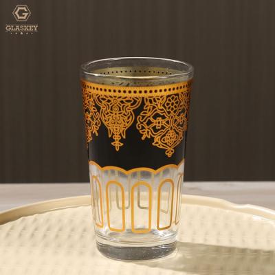 China Custom Mug Drinking Glass Mug Gold Color Spray Juice Cup Milk Tea Cup Turkish Style Viable Hand Printed Glass for sale