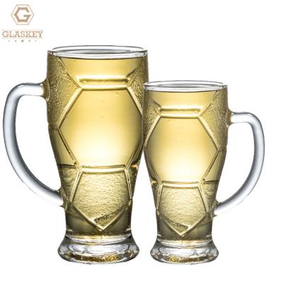 China Modern 600ml World Football Beer Mug Gift Draft Beer Mug Tall Water Glass Transparent Tumbler for sale