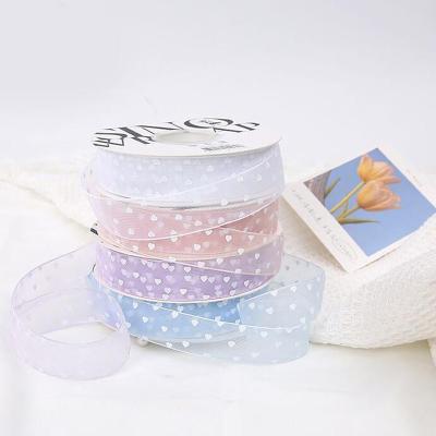 China Home Crafts Bow 25mm Snow Gauze Heart Gauze Ribbon DIY Bow Hair Materials Clothing Accessories Viable Handmade Gift Wrapping for sale