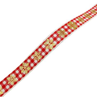 China 5yards/Lot 15mm Christmas Ribbon Print Grosgrain Viable Bronzing Ribbon For Handmade Gift Wrapping Bow Christmas DIY Decorations for sale