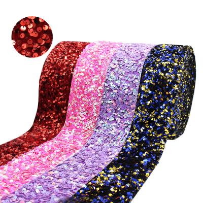 China Sustainable New Arrival Wholesale Decorative Velvet Sequin 75mm Colorful Ribbons for sale