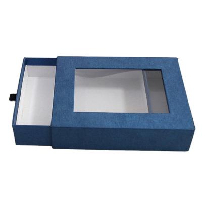 China Custom Luxury Blue Cardboard Packaging Box With Window For Mens T-Shirt / Suit / Clothing Packaging for sale