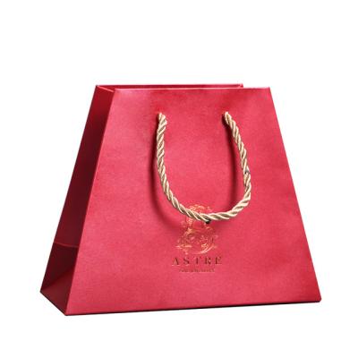 China Biodegradable Custom Creative Triangle Cardboard Luxury Paper Bag With Gold Foiled LOGO for sale