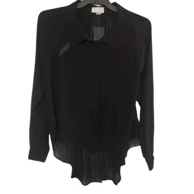 China Custom Made Breathable High Quality Irregular Fashionable Chiffon Edge Long Sleeve Ladies Shirt for sale