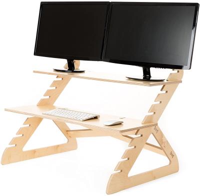 China Foldable Laptop Stand Monitor Riser (Height) Height Adjustable Bamboo Wooden Computer Adjustable Two-Tier Desk for sale