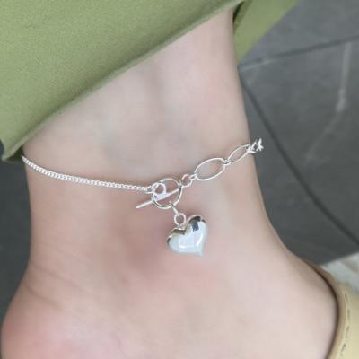 China 925 FASHION ot jewelry s925 sterling silver buckle for jewelry heart anklet patchwork chain luminous silver anklets for sale