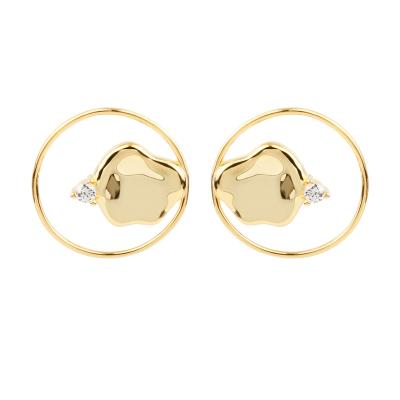 China Wholesale Round CZ Earrings Jewelry Sliver 925 Style Stud Earrings BOHEMIA Yellow Gold Color European Circle CZ Geometrichollow Earrings for sale